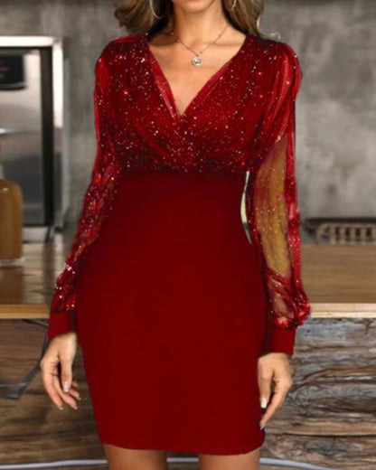 Amélor Paris |  Mélodie - Robe Noire Élégante à Paillettes et Manches Voilées