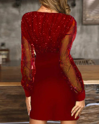 Amélor Paris |  Mélodie - Robe Noire Élégante à Paillettes et Manches Voilées